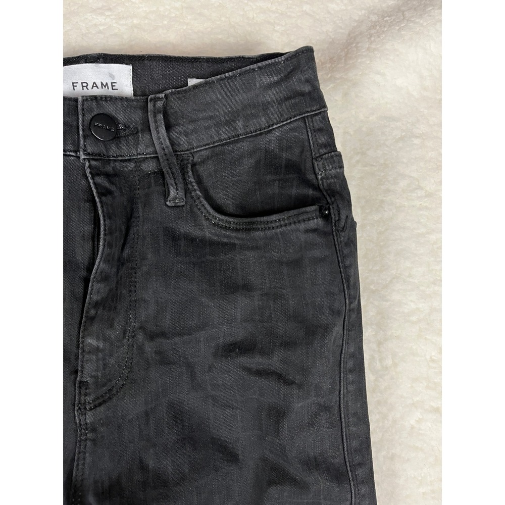 FRAME Le Sylvie Slender Straight Jeans Black Size 27 Embossed‎ Pattern - Picture 1 of 8